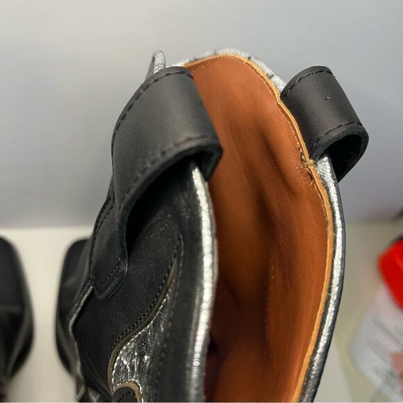 Free People Sparks Fly Cowboy Boots Black and Silver Pull‎ On Leather 6.5 NIB - Picture 9 of 16